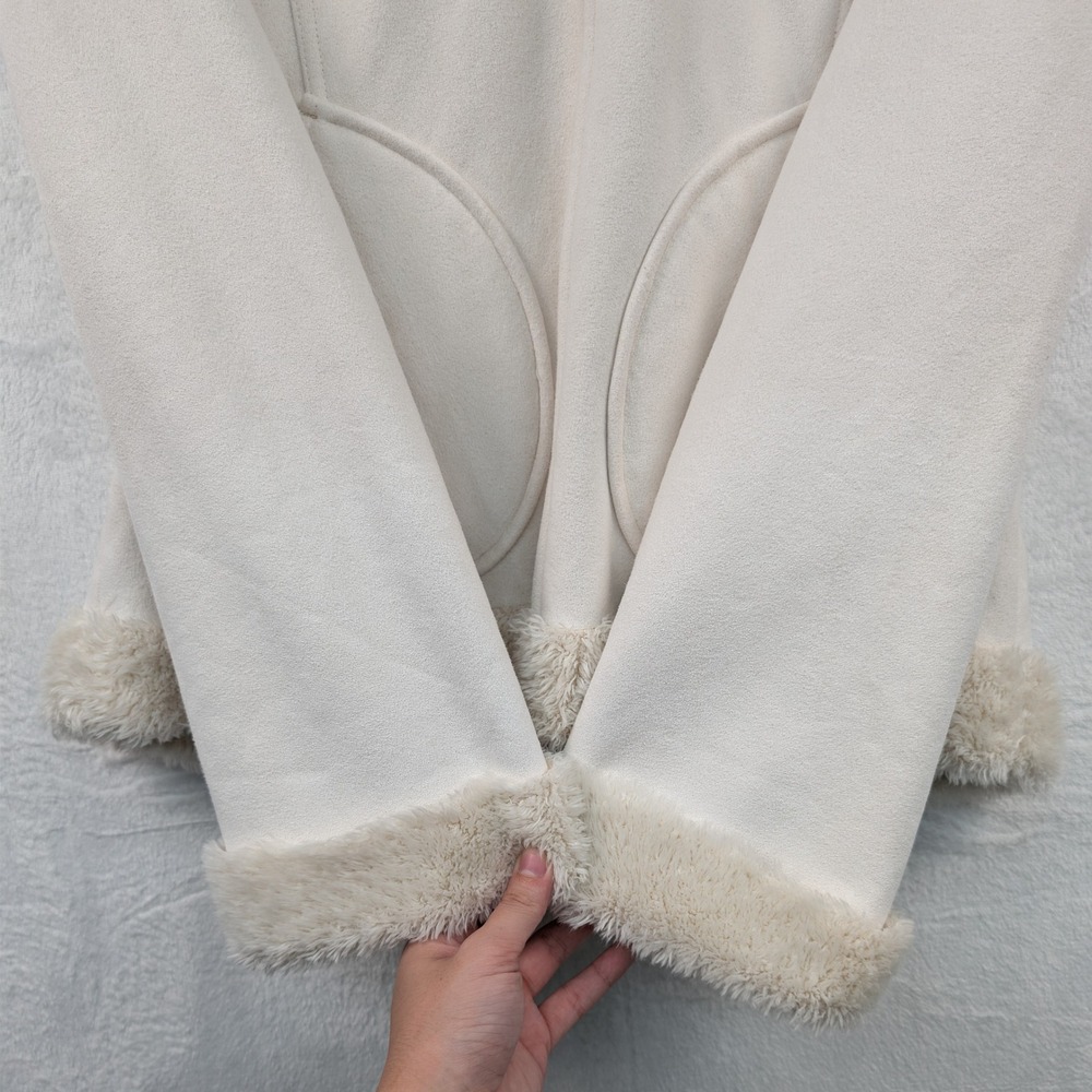 VTG Mudd Jacket Womens M Cream Faux Suede Fur Trim Hooded McBling Snow Bunny Y2K - Picture 12 of 14